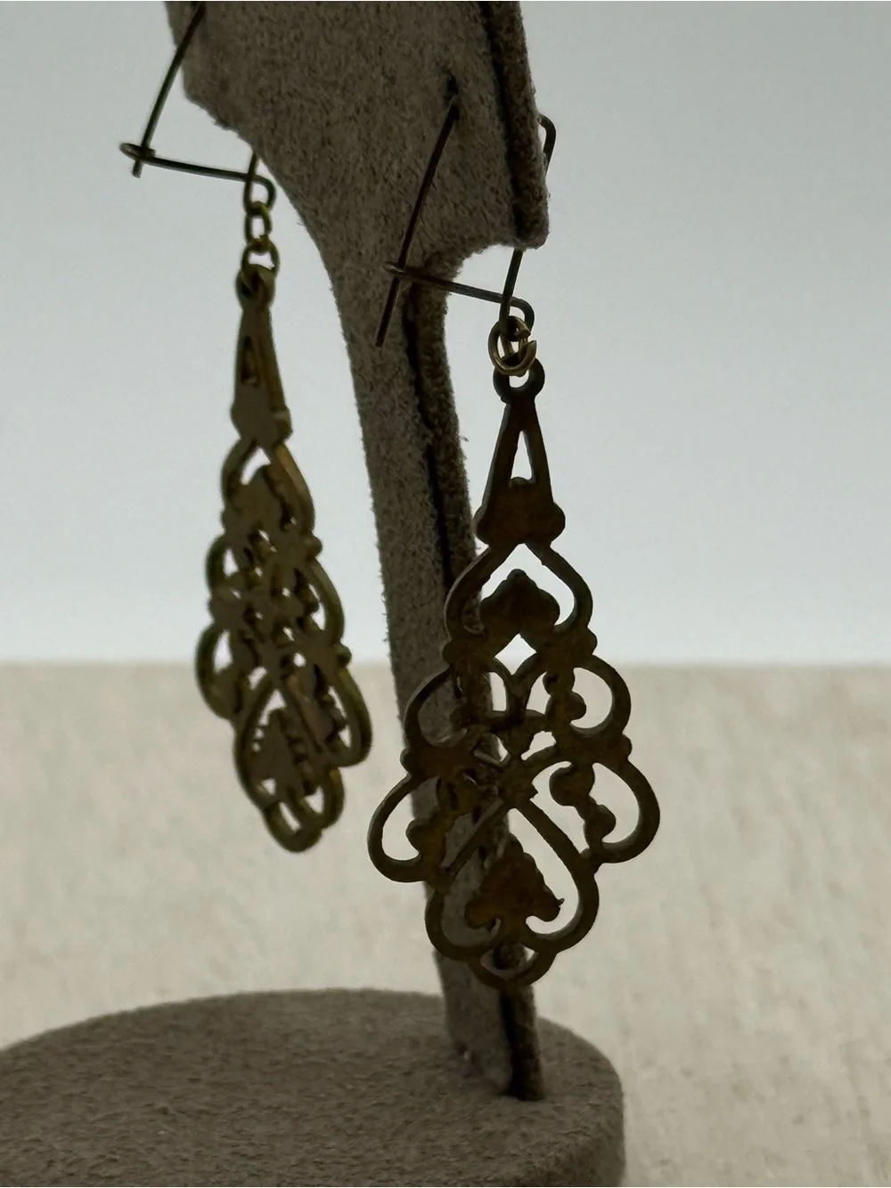 Brown Delicate Filigree Drop Earrings Brass Tone
